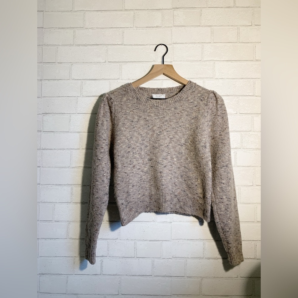Sage the Label Women's Heathered Fleck Gray & Beige Cropped Sweater XS